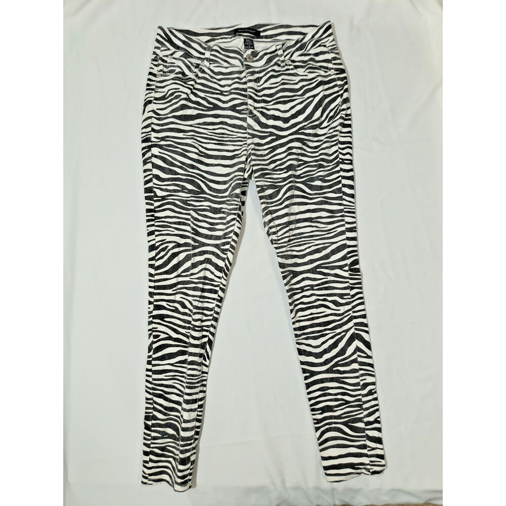 Ashley Stewart Women's 14 Zebra Print Skinny Jeans Black White Stretch Animal Pr